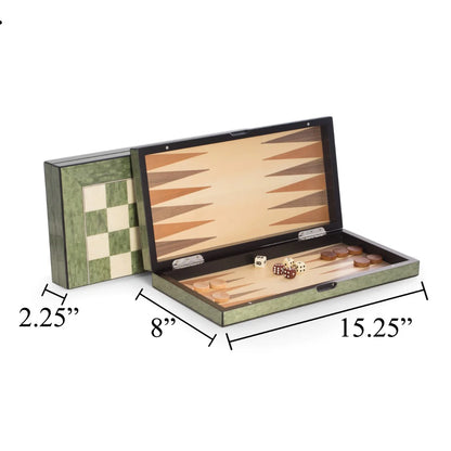 Harrison Luxury Wooden Backgammon & Chess Set – Green Inlaid Game Board