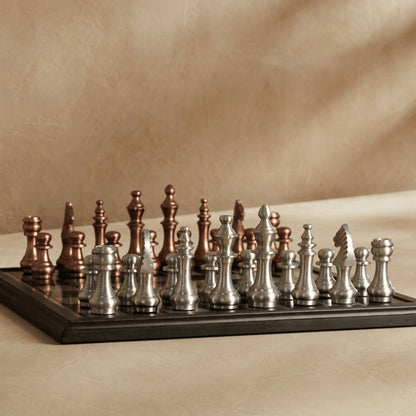 Modern Rustic Metallic Chess Set – Copper and Silver Chess Pieces