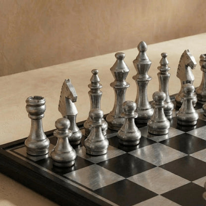 Modern Rustic Metallic Chess Set – Copper and Silver Chess Pieces
