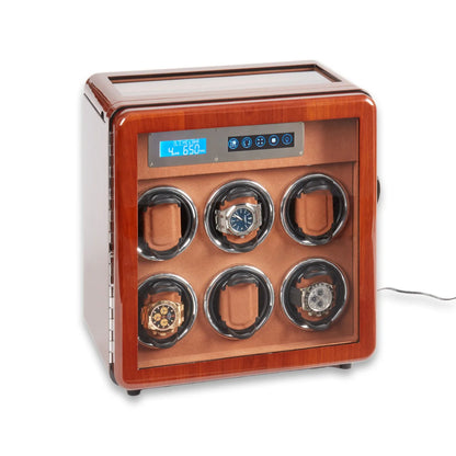 Monty 6-Watch Winder & 4-Watch Storage Case – Burlwood Finish
