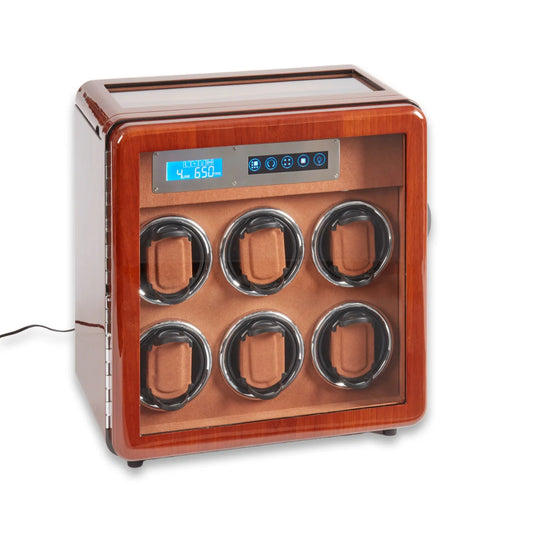Monty 6-Watch Winder & 4-Watch Storage Case – Burlwood Finish