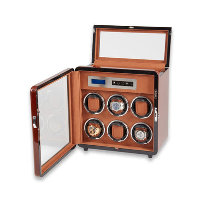Monty 6-Watch Winder & 4-Watch Storage Case – Burlwood Finish