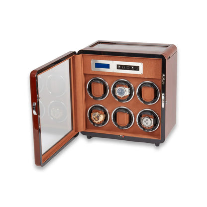 Monty 6-Watch Winder & 4-Watch Storage Case – Burlwood Finish