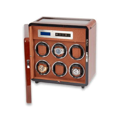 Monty 6-Watch Winder & 4-Watch Storage Case – Burlwood Finish
