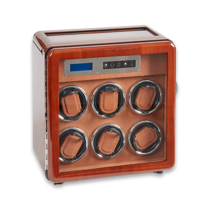Monty 6-Watch Winder & 4-Watch Storage Case – Burlwood Finish