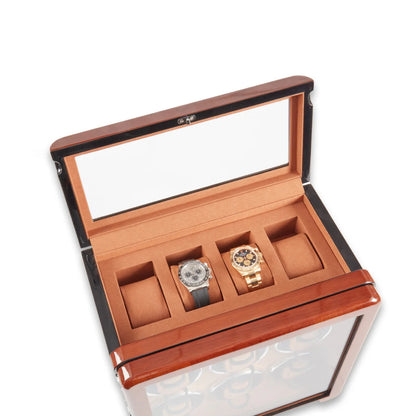 Monty 6-Watch Winder & 4-Watch Storage Case – Burlwood Finish