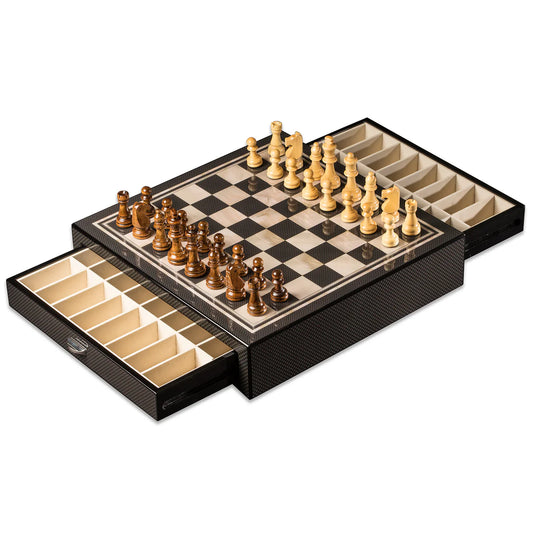 Nolan Luxury Carbon Fiber Chess Set with Storage Drawers