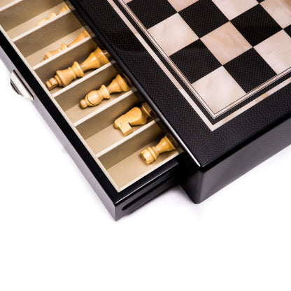Nolan Luxury Carbon Fiber Chess Set with Storage Drawers