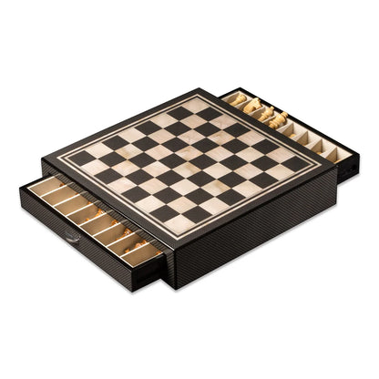 Nolan Luxury Carbon Fiber Chess Set with Storage Drawers