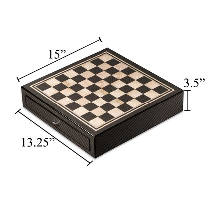 Nolan Luxury Carbon Fiber Chess Set with Storage Drawers