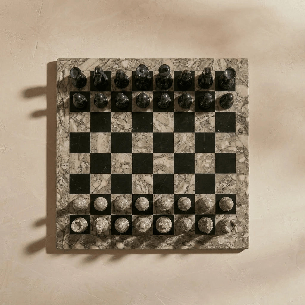 Oceanic & Black Marble Chess Set with Storage Case