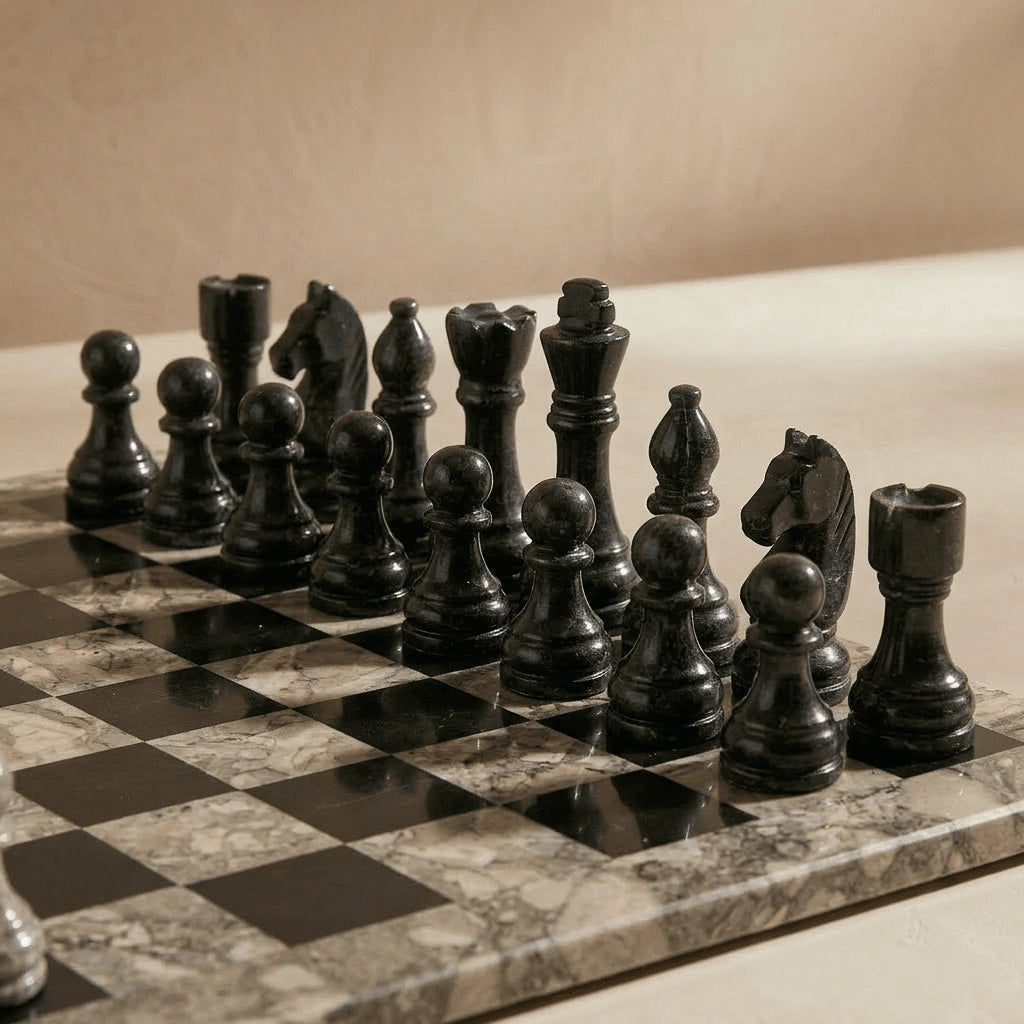 Oceanic & Black Marble Chess Set with Storage Case
