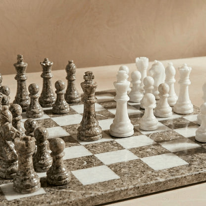 Oceanic & White Marble Chess Set with Storage Case – Luxury Handmade Stone Chess Board