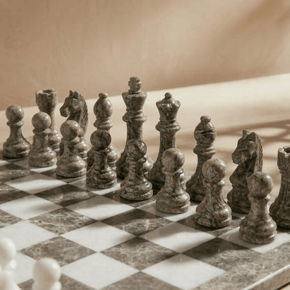 Oceanic & White Marble Chess Set with Storage Case – Luxury Handmade Stone Chess Board