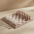 Pink & White Marble Chess Set with Storage Case
