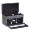 Bey-Berk President 3-Watch Winder & 12-Watch Storage Case – Carbon Fiber Steel Gray