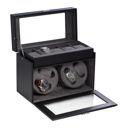 Bey-Berk President Dual Automatic Watch Winder – Black Leather