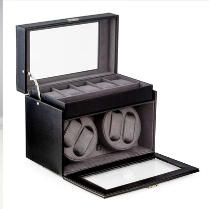 Bey-Berk President Dual Automatic Watch Winder – Black Leather