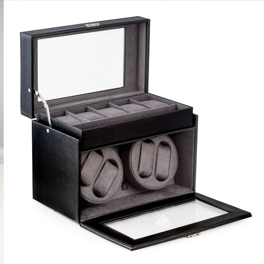 Bey-Berk President Dual Automatic Watch Winder – Black Leather