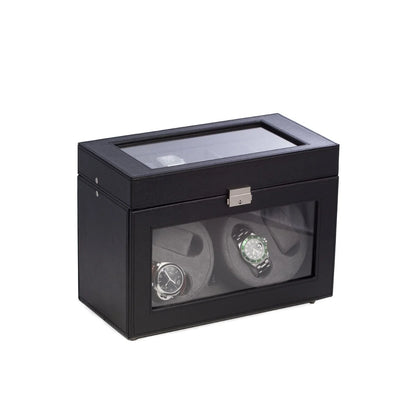 Bey-Berk President Dual Automatic Watch Winder – Black Leather