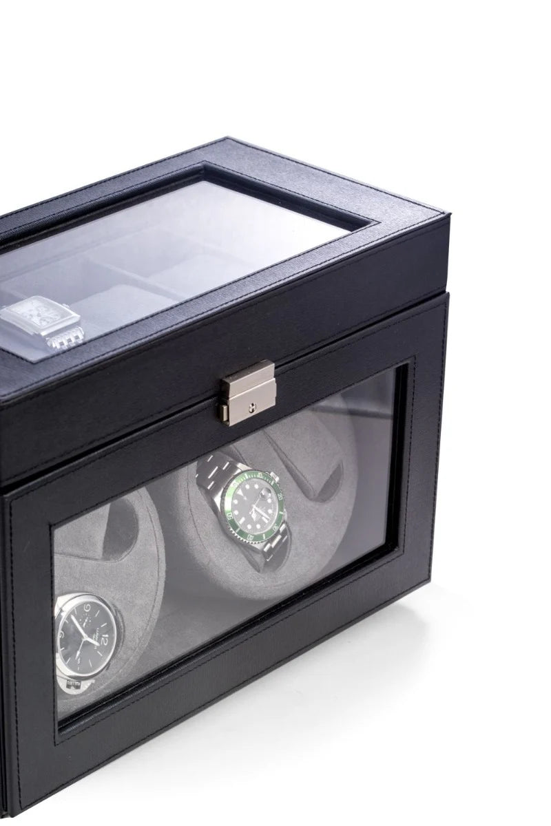 Bey-Berk President Dual Automatic Watch Winder – Black Leather