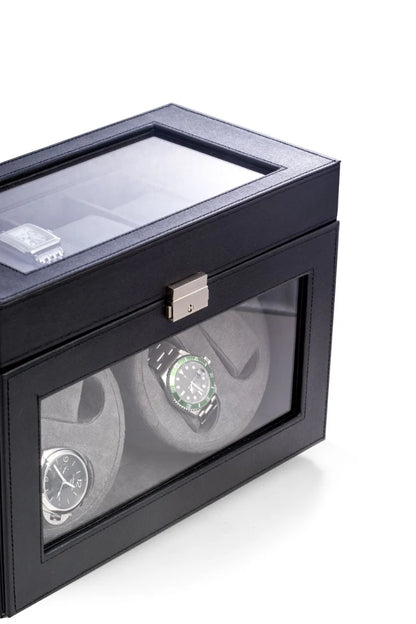Bey-Berk President Dual Automatic Watch Winder – Black Leather
