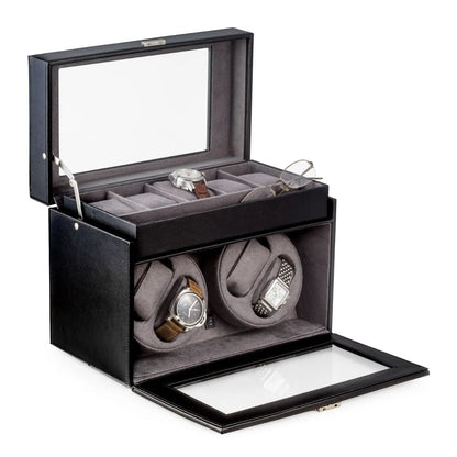 Bey-Berk President Dual Automatic Watch Winder – Black Leather