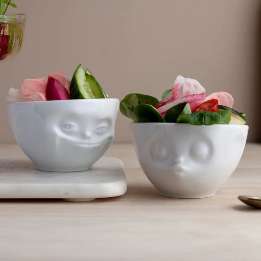 TASSEN Grinning & Kissing Face Porcelain Bowl Set – 3.3 oz (Set of 2)