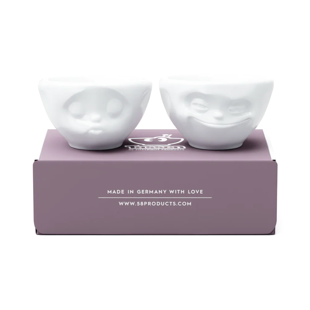 TASSEN Grinning & Kissing Face Porcelain Bowl Set – 3.3 oz (Set of 2)