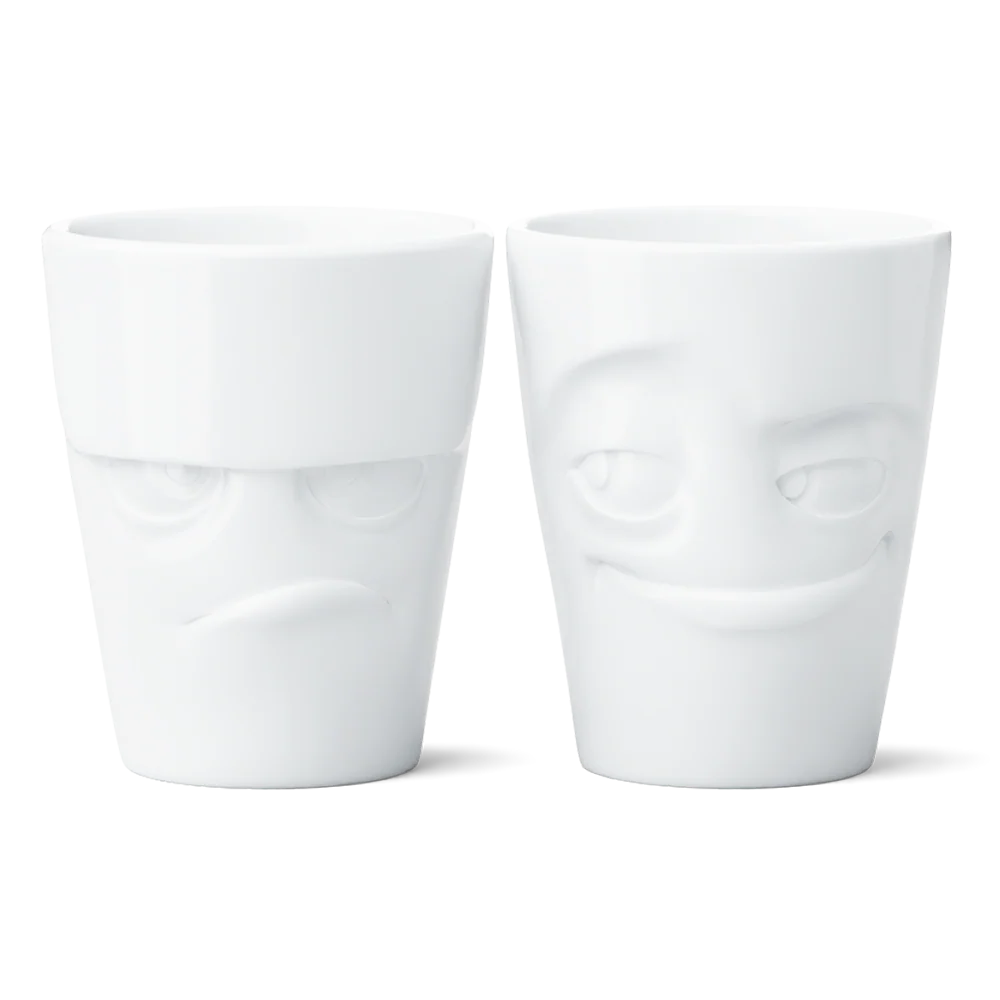 TASSEN Grumpy & Impish Face Porcelain Mug Set – 11 oz (Set of 2)