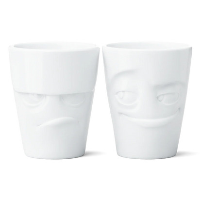 TASSEN Grumpy & Impish Face Porcelain Mug Set – 11 oz (Set of 2)