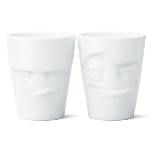 TASSEN Grumpy & Impish Face Porcelain Mug Set – 11 oz (Set of 2)