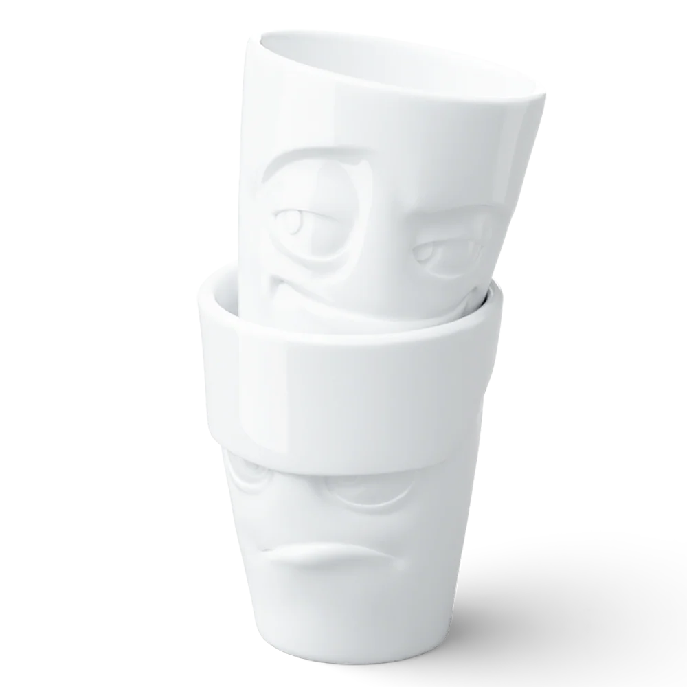 TASSEN Grumpy & Impish Face Porcelain Mug Set – 11 oz (Set of 2)