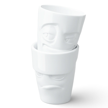 TASSEN Grumpy & Impish Face Porcelain Mug Set – 11 oz (Set of 2)