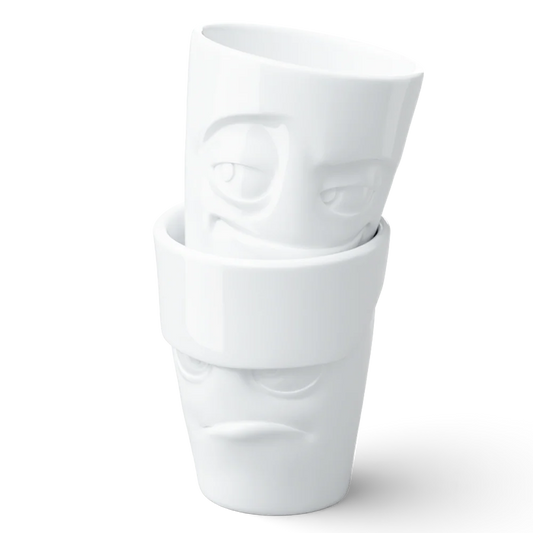 TASSEN Grumpy & Impish Face Porcelain Mug Set – 11 oz (Set of 2)