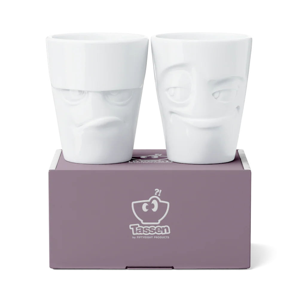 TASSEN Grumpy & Impish Face Porcelain Mug Set – 11 oz (Set of 2)