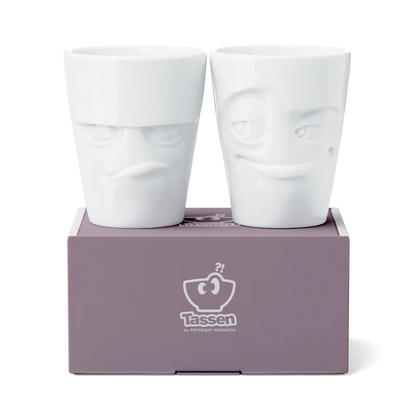 TASSEN Grumpy & Impish Face Porcelain Mug Set – 11 oz (Set of 2)