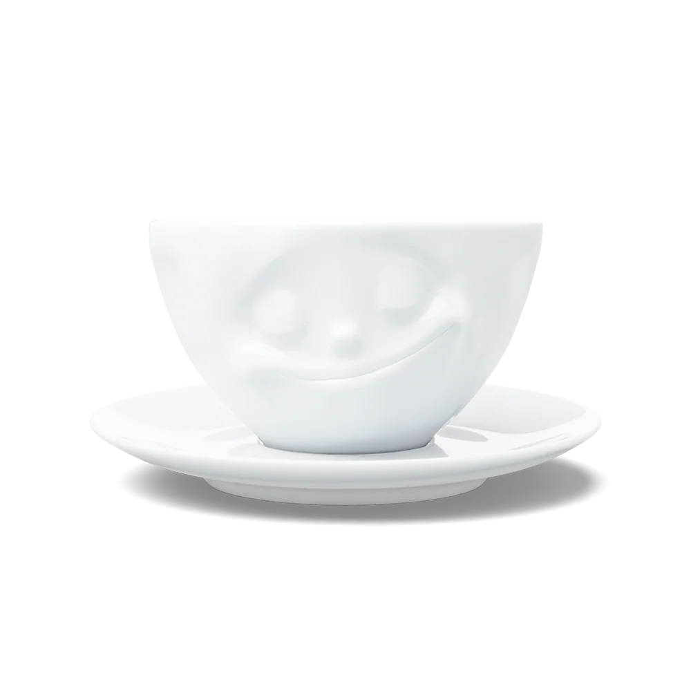 TASSEN Happy Face Porcelain Coffee Cup & Saucer Set – 6.5 oz