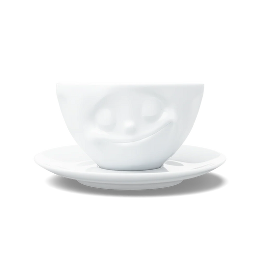 TASSEN Happy Face Porcelain Coffee Cup & Saucer Set – 6.5 oz