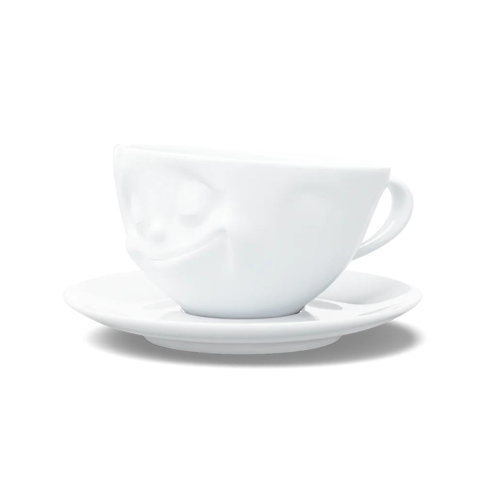 TASSEN Happy Face Porcelain Coffee Cup & Saucer Set – 6.5 oz