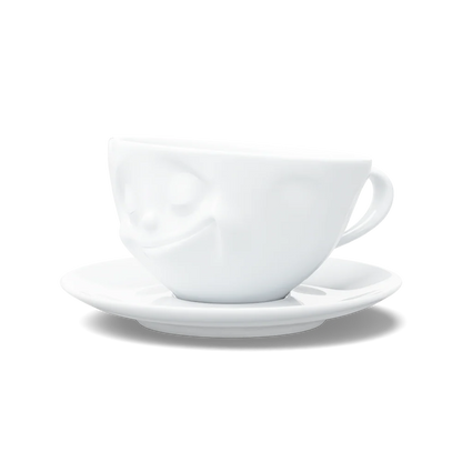 TASSEN Happy Face Porcelain Coffee Cup & Saucer Set – 6.5 oz