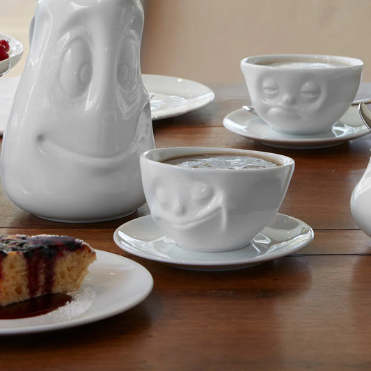 TASSEN Happy Face Porcelain Coffee Cup & Saucer Set – 6.5 oz