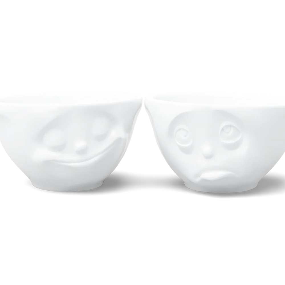 TASSEN Happy & Oh Please Face Porcelain Bowl Set – 6.5 oz (Set of 2)