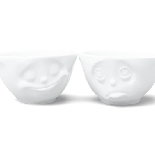 TASSEN Happy & Oh Please Face Porcelain Bowl Set – 6.5 oz (Set of 2)