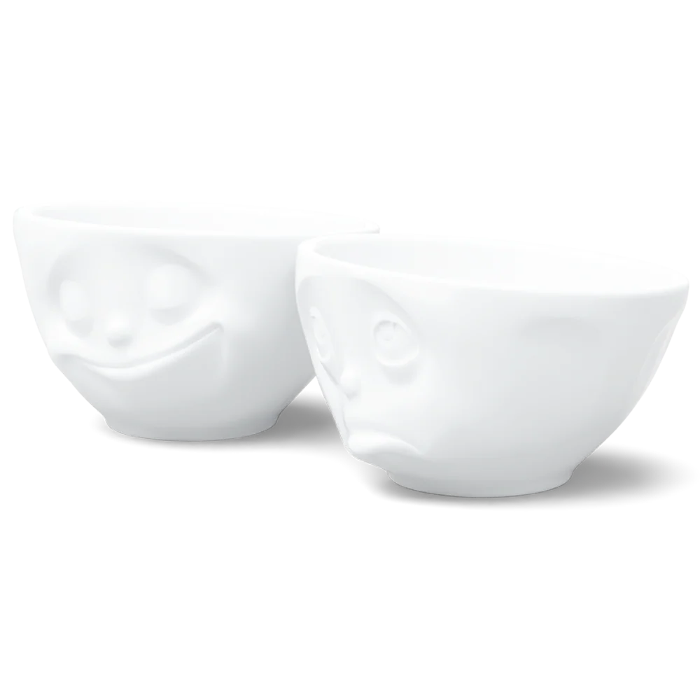 TASSEN Happy & Oh Please Face Porcelain Bowl Set – 6.5 oz (Set of 2)