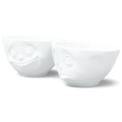 TASSEN Happy & Oh Please Face Porcelain Bowl Set – 6.5 oz (Set of 2)