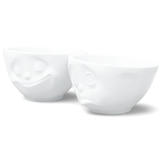 TASSEN Happy & Oh Please Face Porcelain Bowl Set – 6.5 oz (Set of 2)