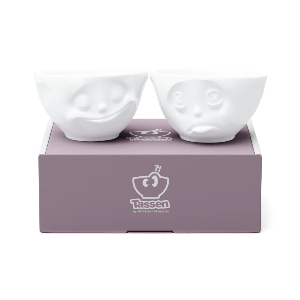 TASSEN Happy & Oh Please Face Porcelain Bowl Set – 6.5 oz (Set of 2)