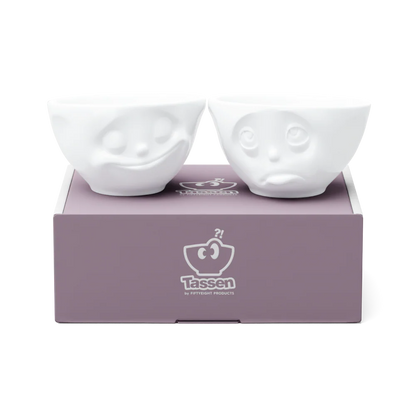 TASSEN Happy & Oh Please Face Porcelain Bowl Set – 6.5 oz (Set of 2)