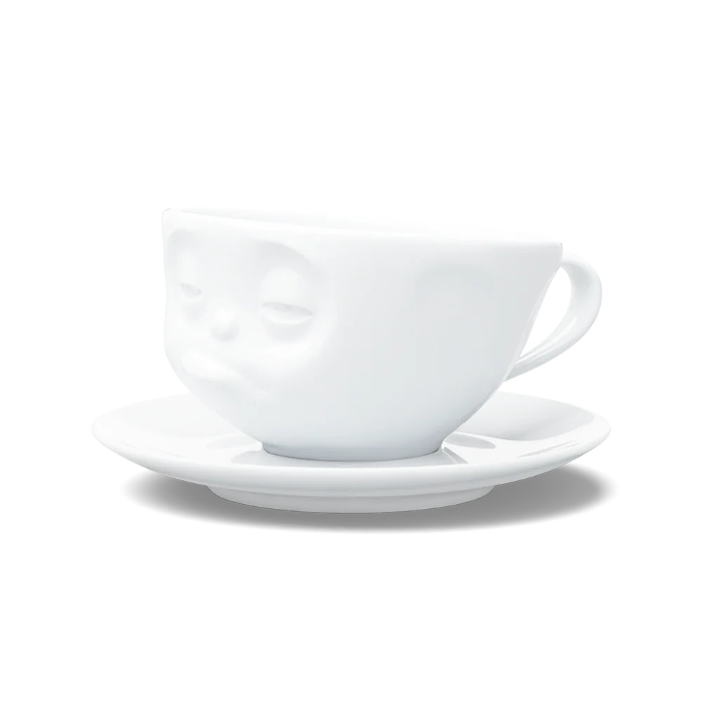 TASSEN Snoozy Face Porcelain Coffee Cup & Saucer Set – 6.5 oz